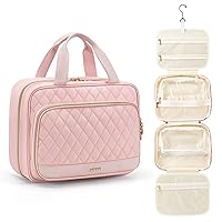 Toiletry Bag Hanging Travel Toiletry Makeup Bag with Hanging Hook Transparent Cosmetic Bag Make up Bag for Women (Pink)