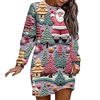 Sun Dresses for Women Casual Beach 2024,Womens Easter Funny Print Long Sleeve Round Neck Casual Dress Eight Jac