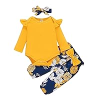 Newborn Baby Girl Clothes Infant Baby Girl Outfit Ruffle Sleeve Romper Pants Baby Clothes for Girls Summer Fall Winter