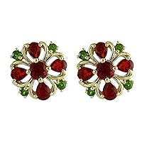 Fire Opal Round Shape Gemstone Jewelry 925 Sterling Silver Stud Earrings For Women/Girls | Yellow Gold Plated