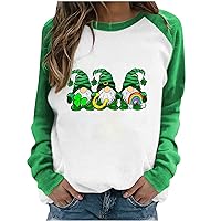 Womens St Pattys Day T Shirt Irish Lucky Clover Print Shirts Tops Loose Fit Fashion Casual Raglan Long Sleeve Blouses
