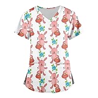 Cute Summer Tops for Women,Women's Fashion V-Neck Short Sleeve Workwear with Pockets Printed Tops Spring Tops