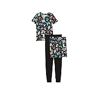 Happy Nation Girls 3-Piece Tight Fit Sleep Set, Pure Black Icons