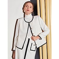 Women's Jackets Viscose Boxy Contrast Binding Jacket Jackets Coat (Color : White, Size : X-Small)