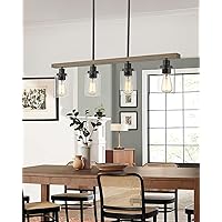 4-Light Kitchen Island Lighting, 36.6 inch Farmhouse Linear Chandeliers, Pendant Light Fixture with Wood Grain Finish for Dining Room Pool Table, 4806-4P-BK