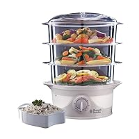 Russell Hobbs 3 Tier Electric Food Steamer, 9L, Dishwasher safe BPA free baskets, Stackable baskets, 1L Rice bowl inc, 60 min timer, Steams in 40 seconds, Healthy eating, Energy saving, 800W, 21140