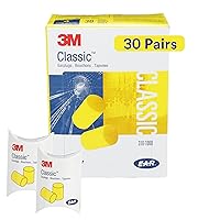 3M Ear Plugs, 30 Pairs/Box, E-A-R Classic 310-1060, Uncorded, Disposable, Foam, NRR 29, For Drilling, Grinding, Machining, Sawing, Sanding, Welding, 1 Pair/Pillow Pack