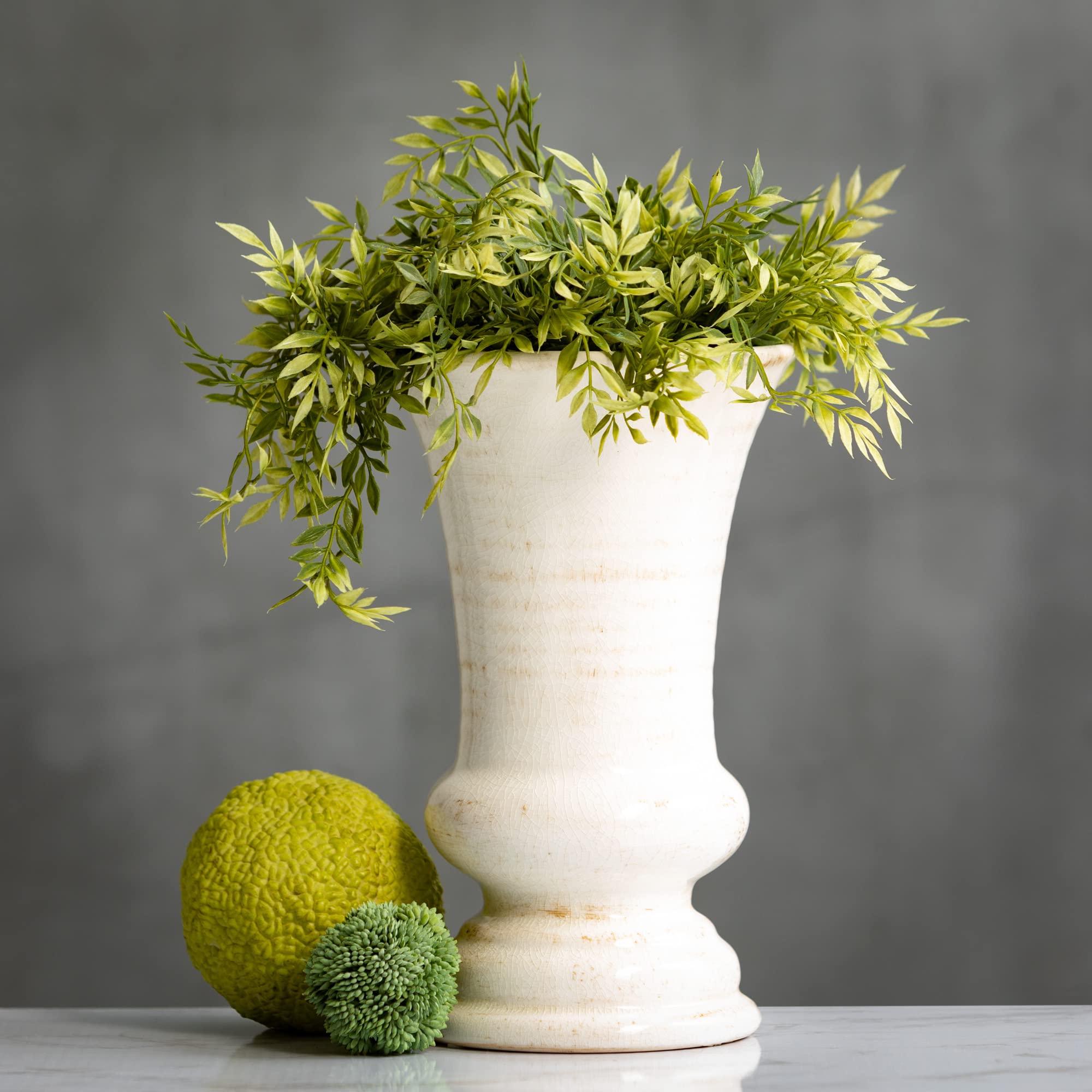 Sullivans Modern Farmhouse Decorative Ceramic Vase, 6 x 6 x 10 inches, Distressed Decoration for Farmhouse Décor, Off-White Crackled Finish, Faux Floral Vase, Table Décor for Dining or Living Room