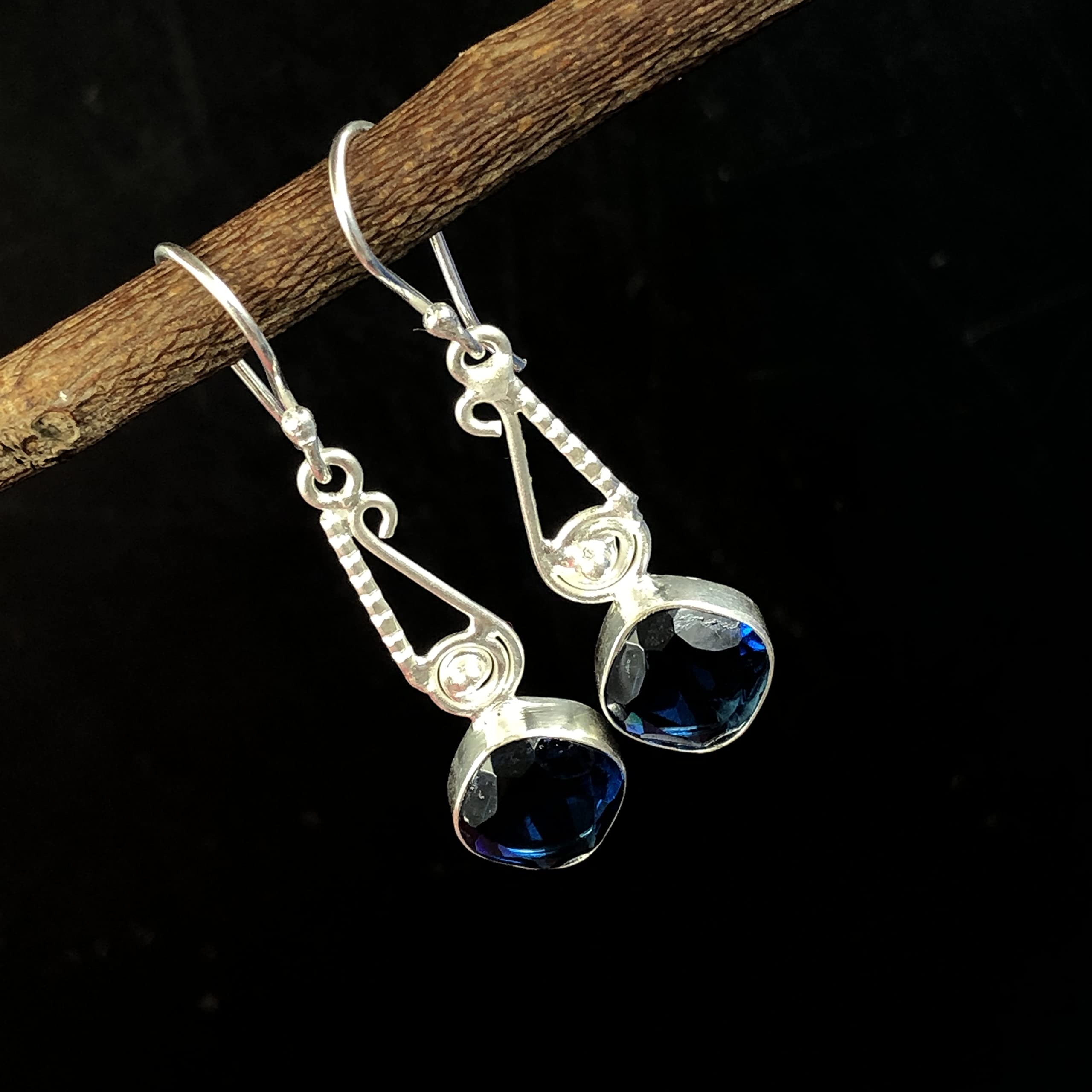 SHNAYA JEWELS Natural LONDON BLUE TOPAZ Gemstone 925 Sterling Silver Jewelry Earring,Stylish Earring For Her,Fine Jewelry,Drop & Dangle Earring,Handmade Jewelry Earring,Designer Earring ,Gemstone Earring ,Women's Designer Earrings