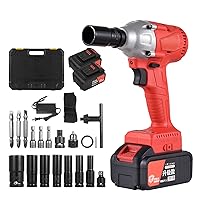 21V Wireless Brushless Impact Wrench with 1/2 Inch Chuck 320Nm Torque 1980W Handheld Screwdriver Kit Electric Screwdriver Variable Speed with 3.0Ah Lithium Battery Quick Charger for