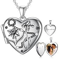 SOULMEET Heart Birth Flowers Zodiac Locket Necklace That Holds Picture Sterling Silver Personalized Various Months Constellation Photo Locket Gift for Loved Ones' Birthday Lucky Horoscope