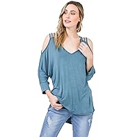 Relaxed Cold Shoulder Top (Small, Sea Blue)