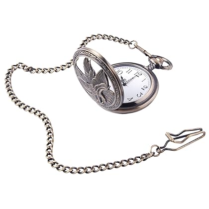 ShoppeWatch Eagle Pocket Watch with Chain | Vintage Pocket Watch Quartz Movement | Half Hunter Arabic Numerals Pocketwatch PW-65