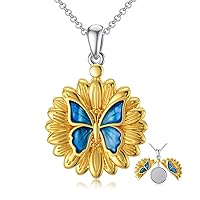 SOULMEET Personalized Vintage Sunflower/Butterfly/Bee Locket Sterling Silver/Gold Locket Necklace That Holds 1 or 2 Pictures Memorial Insects Photo Locket Custom Any Photo Healing Gift