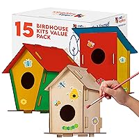 15 DIY Bird House Kits For Children to Build - Wood Birdhouse Kits For Kids to Paint - Unfinished Wood Bird Houses to Paint for Kids - Wood Craft Project Kits - Wooden Arts & Craft for Girls & Boys