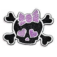 Kleenplus Mini Little Baby Skull with Purple Bow Cartoon Patch Embroidered Iron On Badge Sew On Patch Clothes Embroidery Applique Sticker Fabric Sewing Decorative Repair