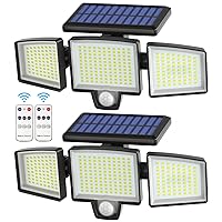 Solar Outdoor Lights, Atronor 265 LED 1500LM Security Flood Lights with Motion Senor, Remote Control, 3 Lighting Modes, 3 Heads Outside Lights, 270° Wide Lighting, IP65 Waterproof Wall Light, 2 Packs