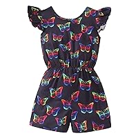 Vintage Lace Romper Baby Girl Toddler Summer Girls Fly Sleeve Butterfly Prints Backless Casual (Black, 6-7 Years)