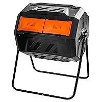 Hourleey Compost Bin Outdoor, 43 Gallon Dual Chamber Tumbling Composting Bin with Sliding Doors, Tumbler Rotating Batch Composter Bin for Garden Kitchen Yard