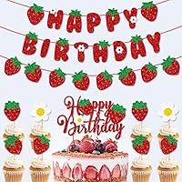 SNFHWL Strawberry Birthday Party Sign, Red Happy Birthday Party Bunting Decoration Supplies