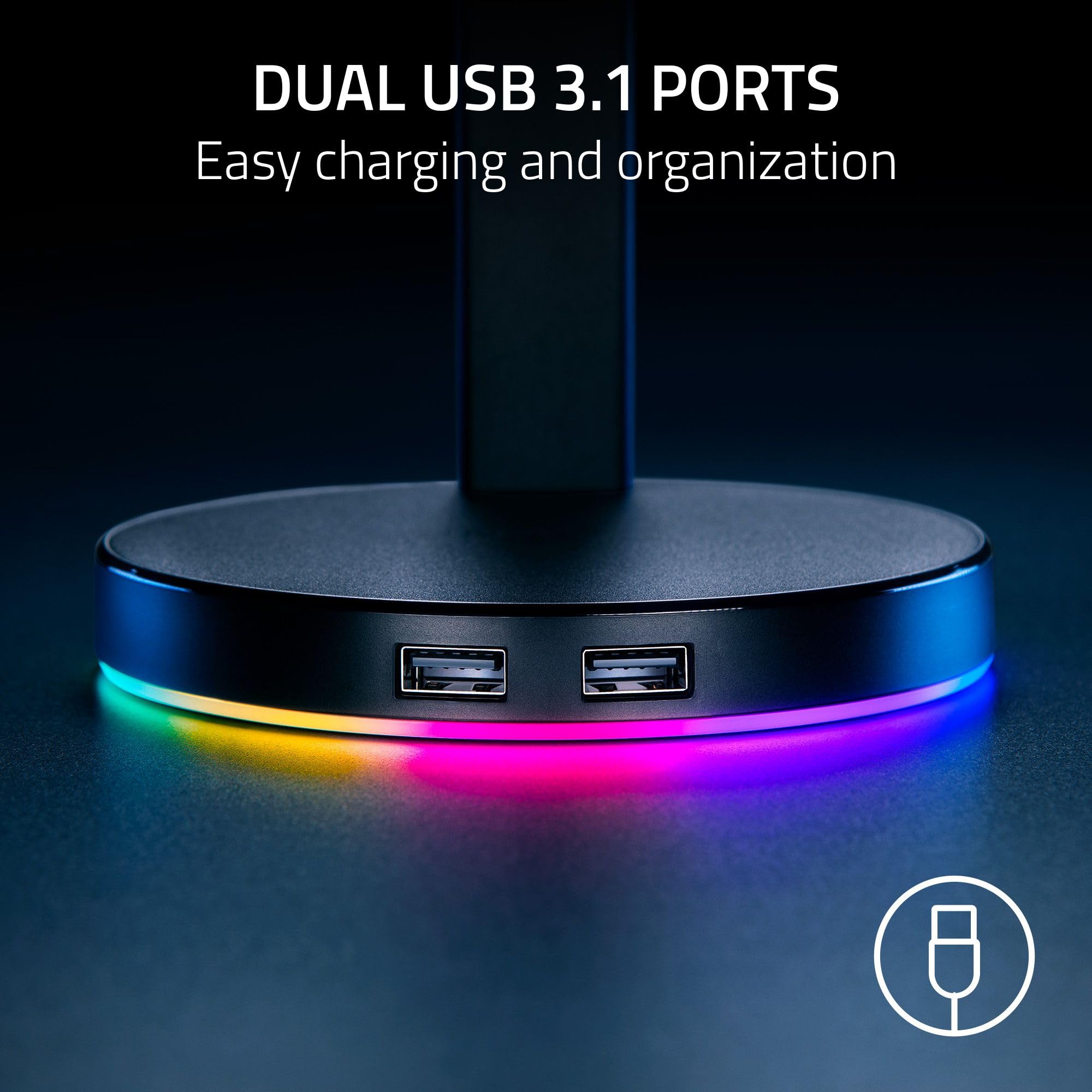 Base Station V2 Chroma Headphone Headset Stand Holder: Chroma RGB Lighting - Taller Stand & Anti-Slip Ledge - USB Charging Ports - Anti-Slip Rubber Base - 3.5mm Port + Built-in DAC - Classic Black