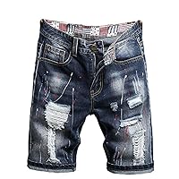 Summer Ripped Denim Shorts,Men's Lining Stitching Slim Cropped,Retro Streetwear