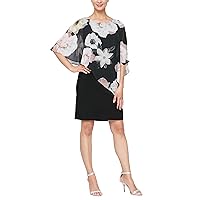 S.L. Fashions Women's Sleeveless Sheath Cape Dress with Chiffon Overlay