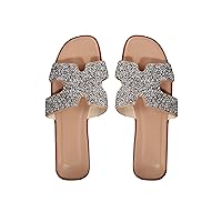 GORGLITTER Women's H Band Rhinestone Sandals Open Toe Sparkly Sandals Glitter Sparkle Slides Sandals