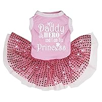 Petitebella My Daddy is My Hero and I Am His Princess Puppy Dog Dress (Pink/Pink Sequins, X-Small)