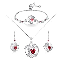 FANCIME Tree of life July Birthstone Jewelry Set Sterling Silver Ruby Pendant Earrings Bracelet Birthday Mothers Day Gifts for women Wife Mom Her