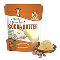Raw Organic Unrefined Cocoa Butter from Peru - Moisturizer for Hair, Skin & DIY Lip Balm - 1lb