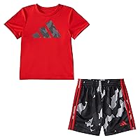 adidas baby-boys Short Sleeve T-shirt and Poly Shorts 2-piece Set