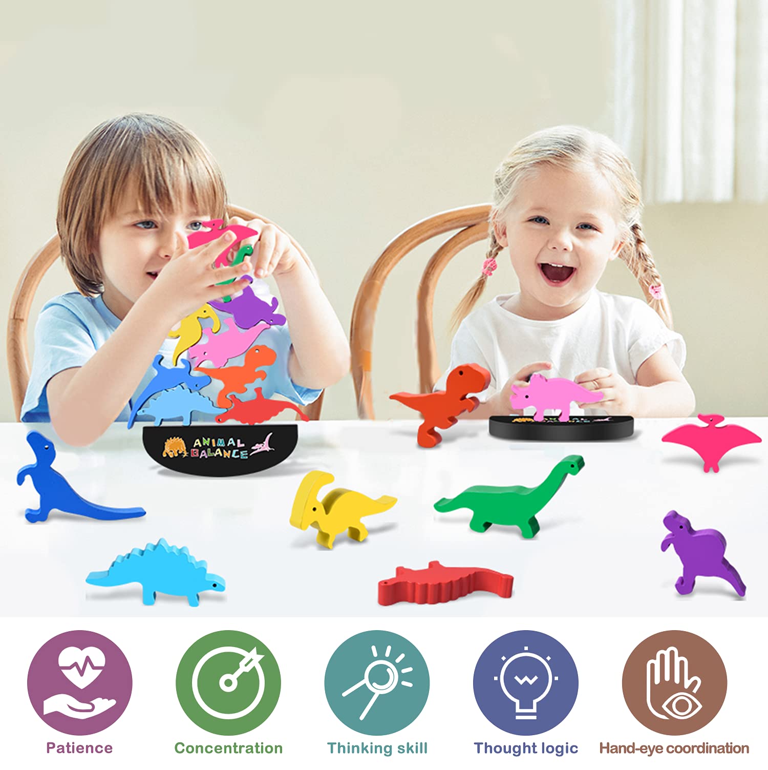 FFTROC Montessori Toys Gifts for 2 3 4 Year Old Boys - Wooden Stacking Dinosaur Toys for Kids 2-4 3-5, Toddler Boy Gifts, Birthday Gift Ideas