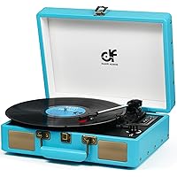 Vintage Record Player Wireless Bluetooth Input Turntable 3 Speed Vintage Vinyl LP Player with Speakers Auto-Stop, RCA/AUX/Headphone Jack,Blue