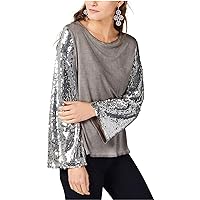 Womens Sequined Sleeve Pullover Blouse