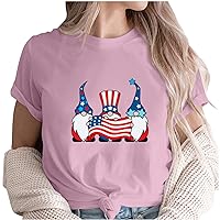 Womens Tops Basic Summer Shirts Short Sleeve Round Neck Tunics Casual T-Shirt Loose Fits USA Flag Patriotic Memorial T-Shirts