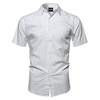 Youstar Men's Small Dot Patterned Button Down Short Sleeves Chest Pocket Shirt