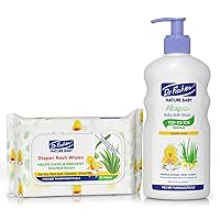 Herbal Baby Bath Wash & Herbal Diaper Rash Wipes SET - Soothing Chamomile, Aloe, Vitamin B5, E, Witch Hazel. Safe for Sensitive Skin, Moisturizes, Heals from Dr. Fischer