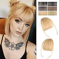 Bangs Hair Clip in Bangs 100% Human Hair Extensions Wispy Bangs French Bangs Fringe with Temples Hairpieces for Women Clip on Air Bangs Curved Bangs for Daily Wear(Wispy Bangs,Blonde)