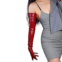 Women Fashion Super Long Leather Gloves Faux Patent PU WET LOOK Shoulder Length 28 inches for Evening Costume Opera