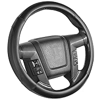 SEG Direct Car Steering Wheel Cover Large-Size for F150 F250 F350 Ram 4Runner Tacoma Tundra Range Rover Model S X with 15 1/2 inches-16 inches Outer Diameter, Black Microfiber Leather