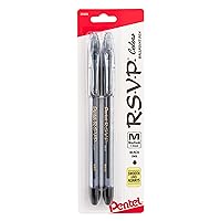 Pentel R.S.V.P. COLORS BallPoint Pen, Medium Line, Black Ink, Pack of 2 (BK91CRBP2A)