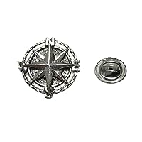 Silver Toned Textured Nautical Compass Lapel Pin