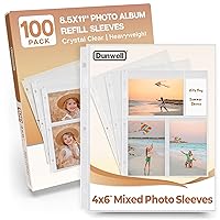 Dunwell Photo Album Refill Pages - (4x6 Mixed Format, 100 Pack) for 600 Photos, 3-Ring Binder Photo Pockets, Each Photo Page Holds Six 4 x 6 Pictures, Postcard Sleeves, Archival Photo Sleeves 4x6