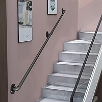 30cm-600cm Handrail,Stairs Indoor Outdoor Steps,Staircases Railing Handrails for Disabled Elderly Kids Black Metal Wrought Iron Safety Baluster (Size : 2ft/60cm)