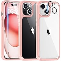 5 in 1 Designed for iPhone 15 Plus Case, [Not-Yellowing] with 2X Tempered Glass Screen Protector + 2X Camera Lens Protector, [Military-Grade Drop Protection] Slim Phone Case 6.7 Inch Pink
