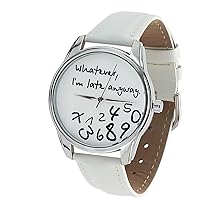 ZIZ *The Original White Whatever, I'm Late Anyway Watch Unisex Wrist Watch, Quartz Analog Watch with Leather Band