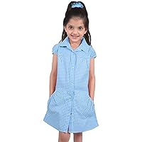 Girls Uniform School Dress Soft Comfortable Gingham Check Printed Dresses with Matching Scrunchies Age 3-14 Year