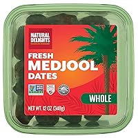 Natural Delights Medjool Dates – Large & Plump, Whole Non-GMO Verified, Good Source of Fiber, Naturally Sweet Fruit Snack, Perfect for On-the-Go - Medjool Dates Whole, 12 oz Container