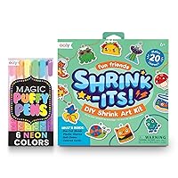 Magic Puffy Pens Neon Color Pens with 3D Ink (Set of 6) & Shrink-Its! DIY Shrinking Art Kit That Creates Charms and Tags (Set od 28), No Mess Art for Kids, DIY Creative Activity, Ideal Party Favor